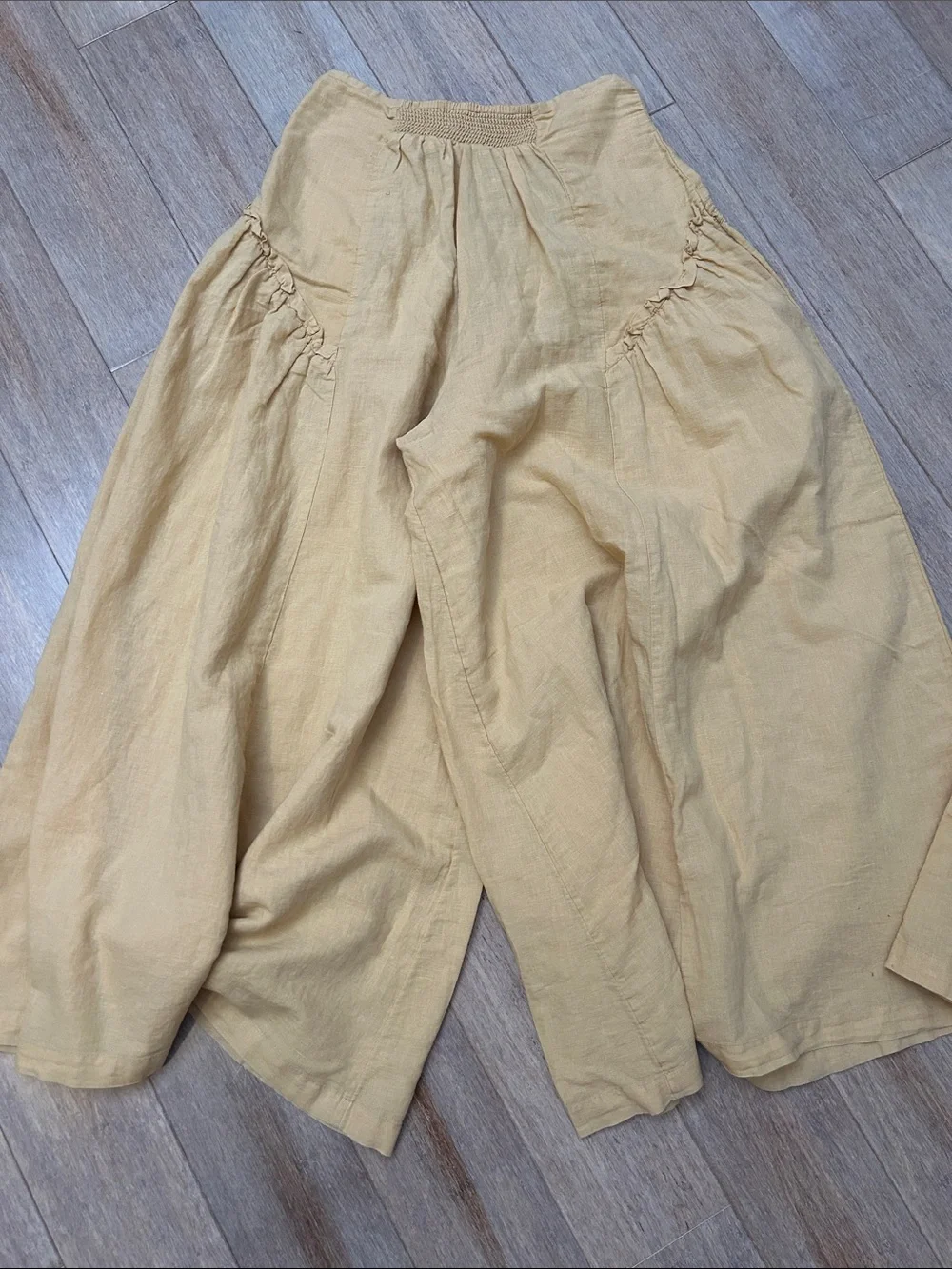 Free People Linen Blend Wide-Leg Pull-On Pants in Mustard Yellow size XS
